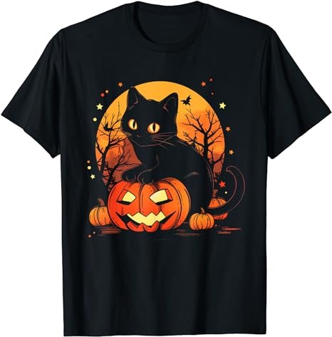 Retro Black Cat Halloween Pumpkin Costume For Women Men Kids T-Shirt PNG File