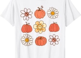 Retro Groovy Fall Vintage Pumpkin Flower Hippie Halloween T-Shirt png file