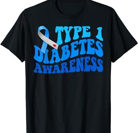 Retro type 1 diabetes awareness blue ribbon t1d warrior t-shirt png file