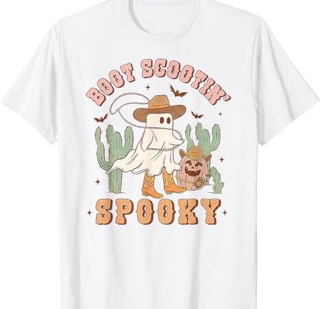 Retro western halloween cowboy ghost boot scootin spooky t-shirt