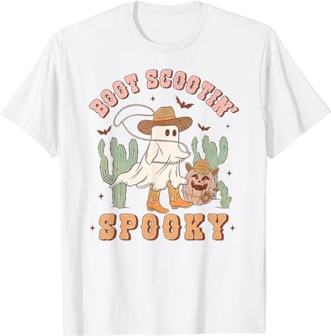 Retro Western Halloween Cowboy Ghost Boot Scootin Spooky T-Shirt