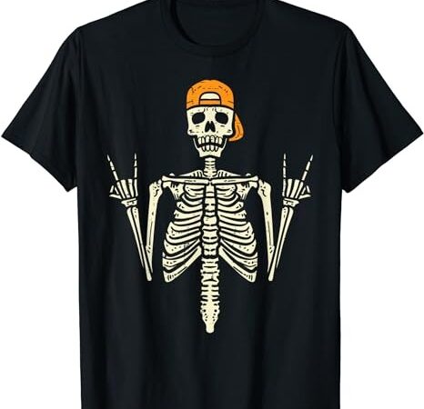 Rocker skeleton cap skater cool halloween punk rock men boys t-shirt png file