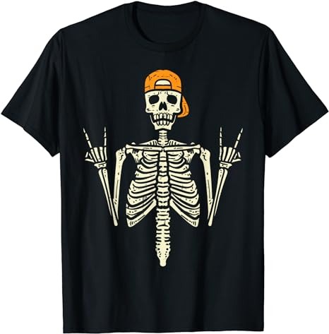 Rocker Skeleton Cap Skater Cool Halloween Punk Rock Men Boys T-Shirt PNG File