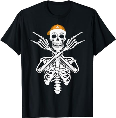 Rocker Skeleton Cap Skater Halloween Hand Rock Men Boys T-Shirt PNG File