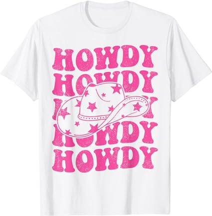 Rodeo White Howdy Western Retro Cowboy Hat Southern Cowgirl T-Shirt ...