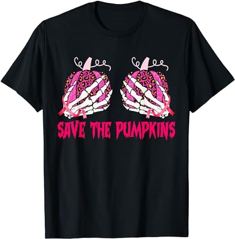 Save The Pumpkins Leopard Skeleton Breast Cancer Awareness T-Shirt PNG File