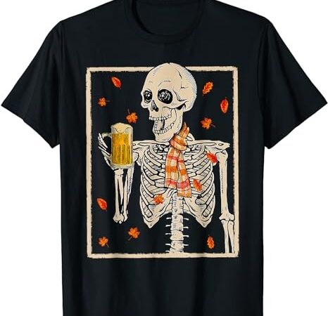 Skeleton drinking beer retro halloween costume beer drink t-shirt png file