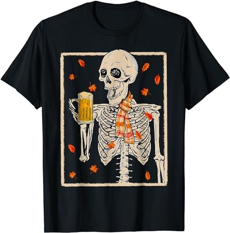 Skeleton Drinking Beer Retro Halloween Costume Beer Drink T-Shirt PNG File