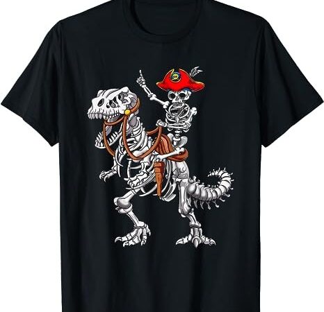 Skeleton pirate riding skeleton dinosaur halloween spooky t-shirt png file