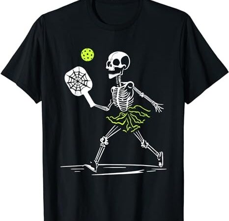 Spooky pickleball halloween skeleton women t-shirt png file