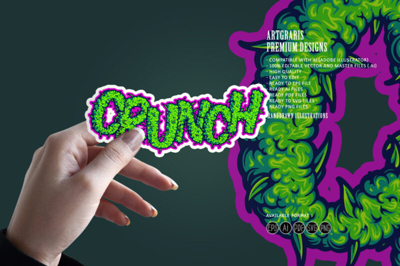 Crunch fantasy lettering word cannabis smoke