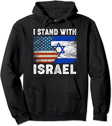 Support Israel I Stand With Israel Israeli Flag US Flag Pullover Hoodie