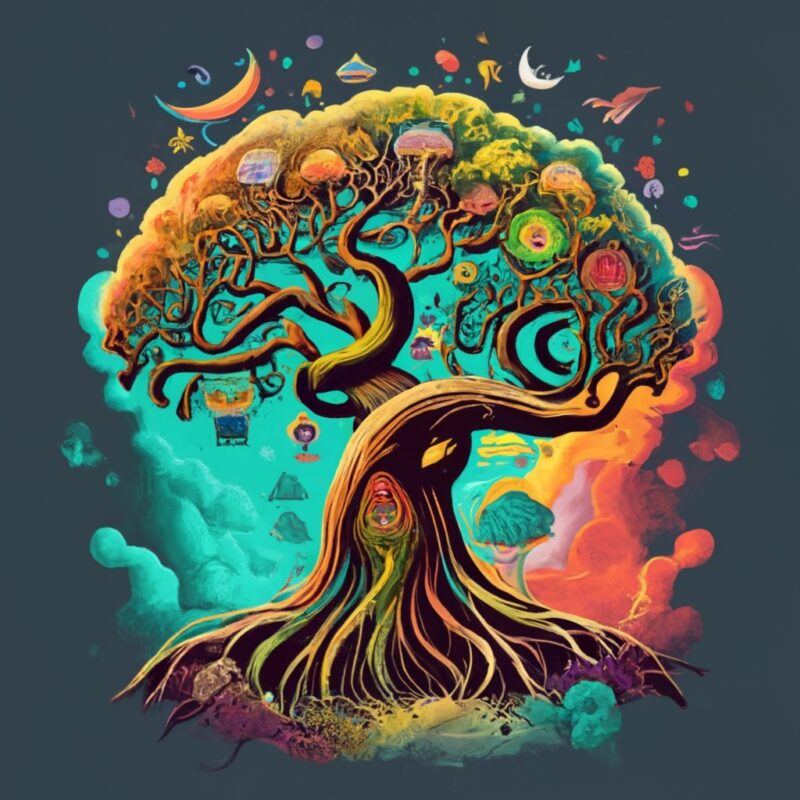 T-shirt design cabbala tree of life , painting, dark fantasy PNG File