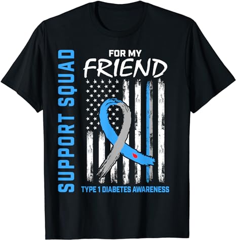 T1D Awareness US Flag Friend Type 1 Diabetes Matching Family T-Shirt