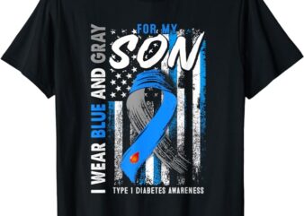 T1D Son Blue Gray Flag Diabetes Type One Awareness Warrior T-Shirt