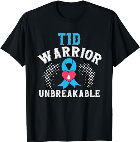 T1D Warrior Unbreakable Diabetes Awareness Month Blue Ribbon T-Shirt