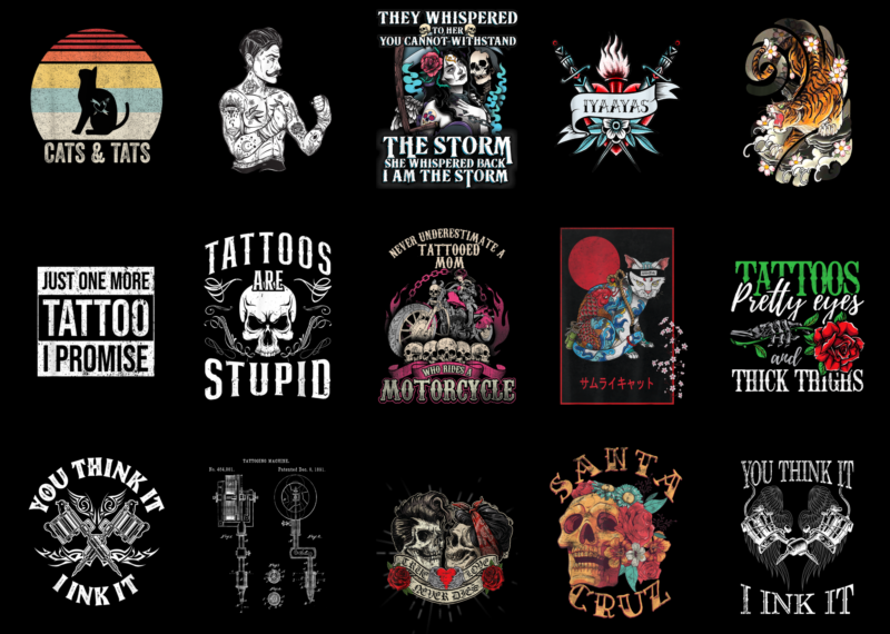 15 Tattoo Shirt Designs Bundle For Commercial Use, Tattoo T-shirt ...