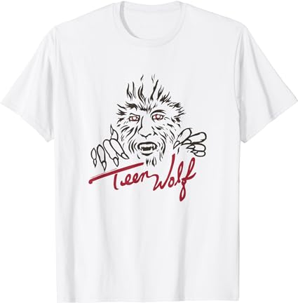 Teen wolf retro vintage eighties werewolf line art logo t-shirt