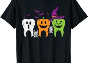 Teeth Ghost Pumpkin Witch Cute Dental Halloween Dentist Gift T-Shirt PNG File