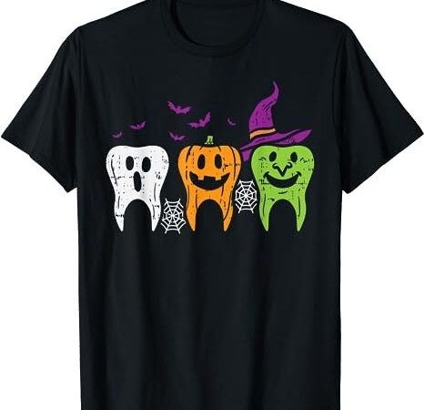 Teeth ghost pumpkin witch cute dental halloween dentist gift t-shirt png file