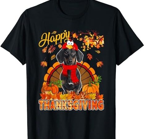 Thanksgiving dachshund wearing turkey costume fall leaves t-shirt