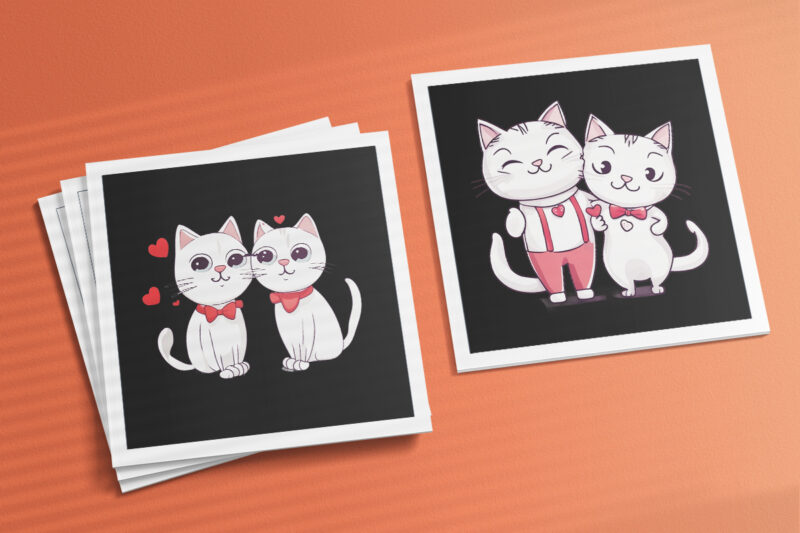 Valentine Cat Illustration for POD Clipart Design is Also perfect for any project: Art prints, t-shirts, logo, packaging, stationery, merchandise, website, book cover, invitations, and more