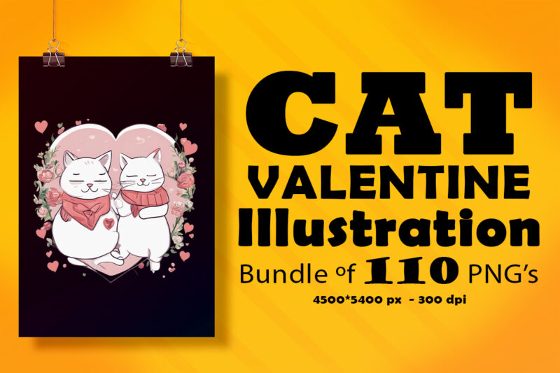 Valentine Cat Illustration for POD Clipart Design is Also perfect for any project: Art prints, t-shirts, logo, packaging, stationery, merchandise, website, book cover, invitations, and more