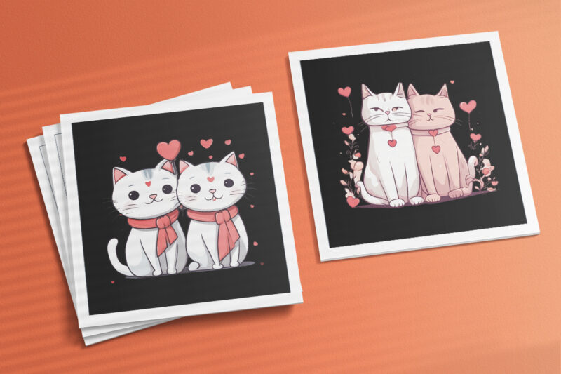 Valentine Cat Illustration for POD Clipart Design is Also perfect for any project: Art prints, t-shirts, logo, packaging, stationery, merchandise, website, book cover, invitations, and more