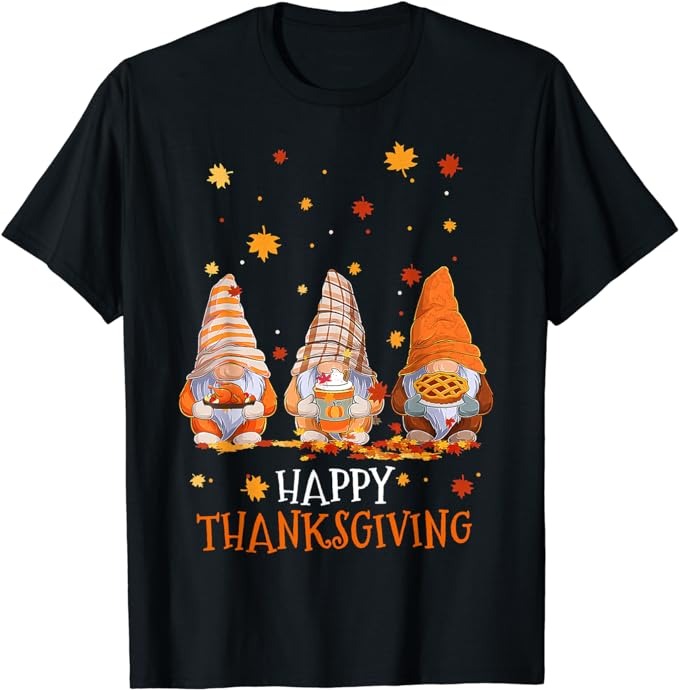 Three Gnomes Happy Thanksgiving Autumn Fall Pumpkin Spice T-Shirt