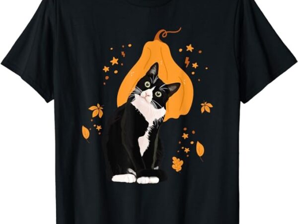 Tuxedo cat meow thanksgiving black cat cute tuxie lover t-shirt