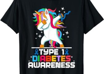 Type 1 Diabetes Awareness Kids T1D Unicorn Rainbow Diabetic T-Shirt PNG File
