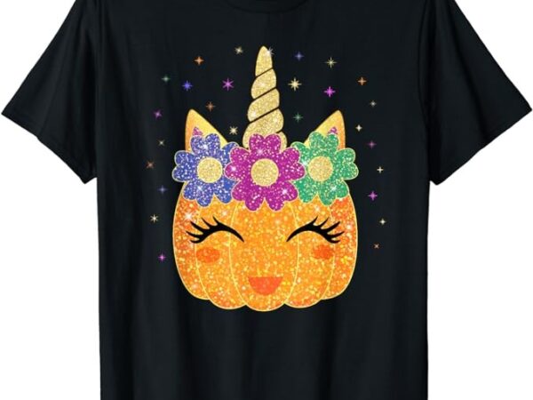 Unicorn pumpkin halloween thanksgiving girls kids t-shirt