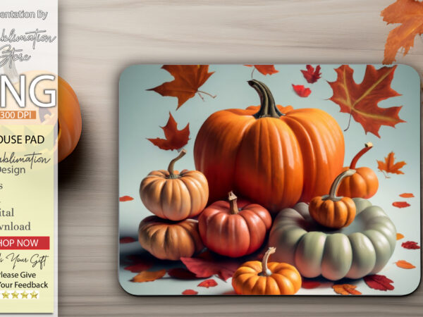 Fall leaves and pumpkin mouse pad t shirt graphic design