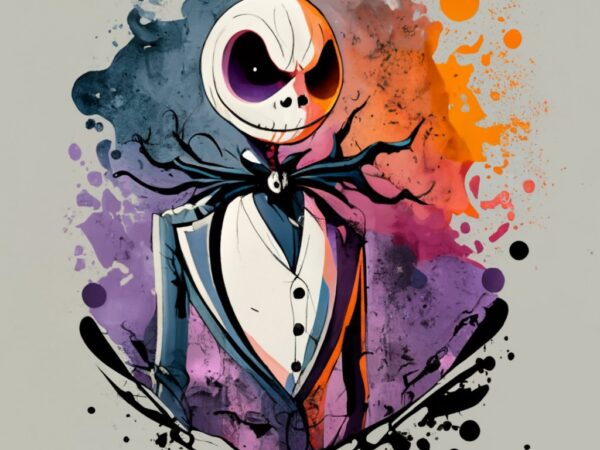 T-shirt design, disney jack skellington. watercolor splash png file