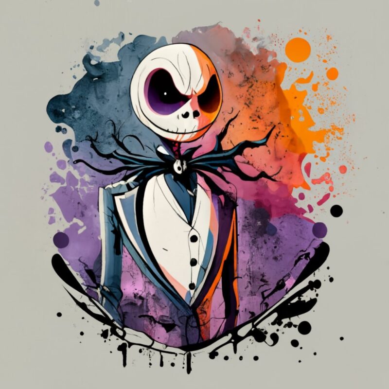 t-shirt design, disney Jack Skellington. watercolor splash PNG File