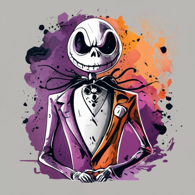 t-shirt design, disney Jack Skellington. watercolor splash PNG File