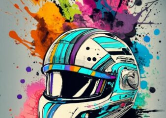 vector t-shirt design, racing helmet. watercolor splash PNG File