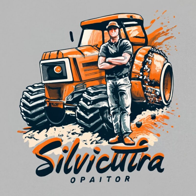 t-shirt design, forestry machine operator. 3D text “silvicultura”. watercolor splash PNG File