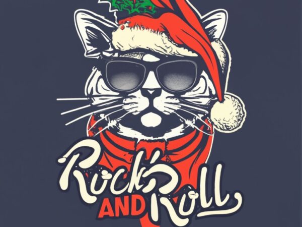 Shirt design : rock and roll cat – classic rock & roll design, santa t-shirt png file