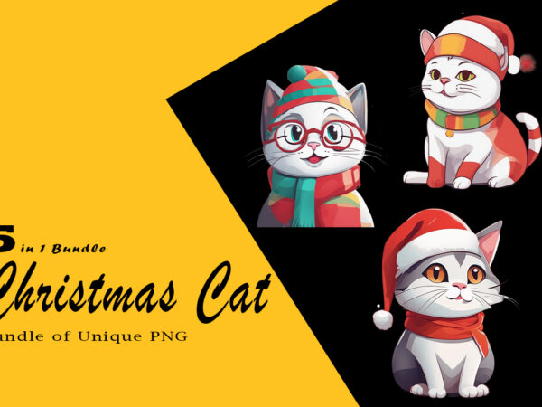 Christmas cat illustration for pod clipart design is also perfect for any project: art prints, t-shirts, logo, packaging, stationery, merchandise, website, book cover, invitations, and more.v.5