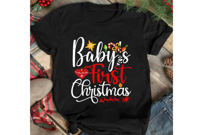 Baby’s First Christmas T-shirt Design, Christmas T-shirt Design Bundle ,T-shirt Design, Winter SVG Bundle, Christmas Svg, Winter svg, Santa svg, Christmas Quote svg, Funny Quotes Svg, Snowman SVG, Holiday SVG,