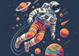 astronaut floating in space, t-shirt design, stencil, retro design, without Miguel, vibrant PNG File