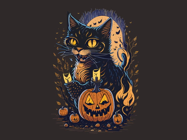 Spooky cat witch hallowen day t shirt template vector