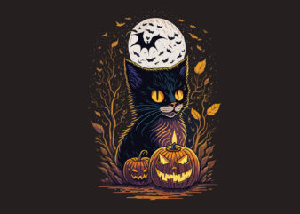 Cat Witch Halloween Tshirt Design