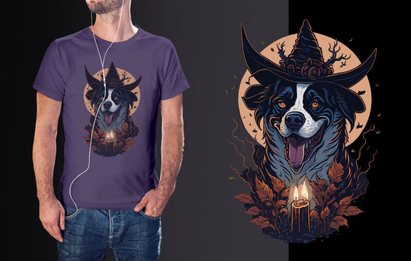 Cute Dog Witch Halloween Tshirt Design