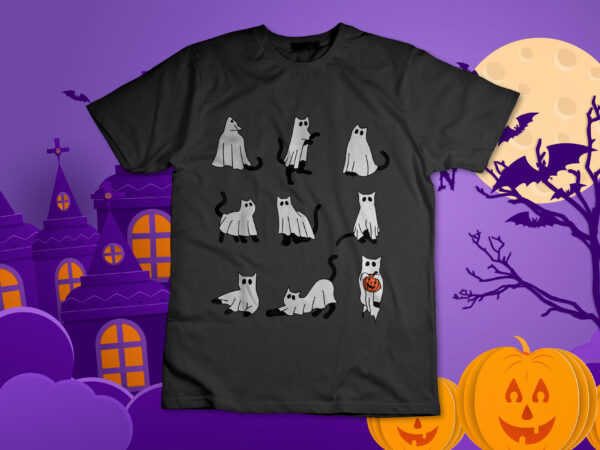 Cute ghost cat funny halloween outfit costumes t-shirt design