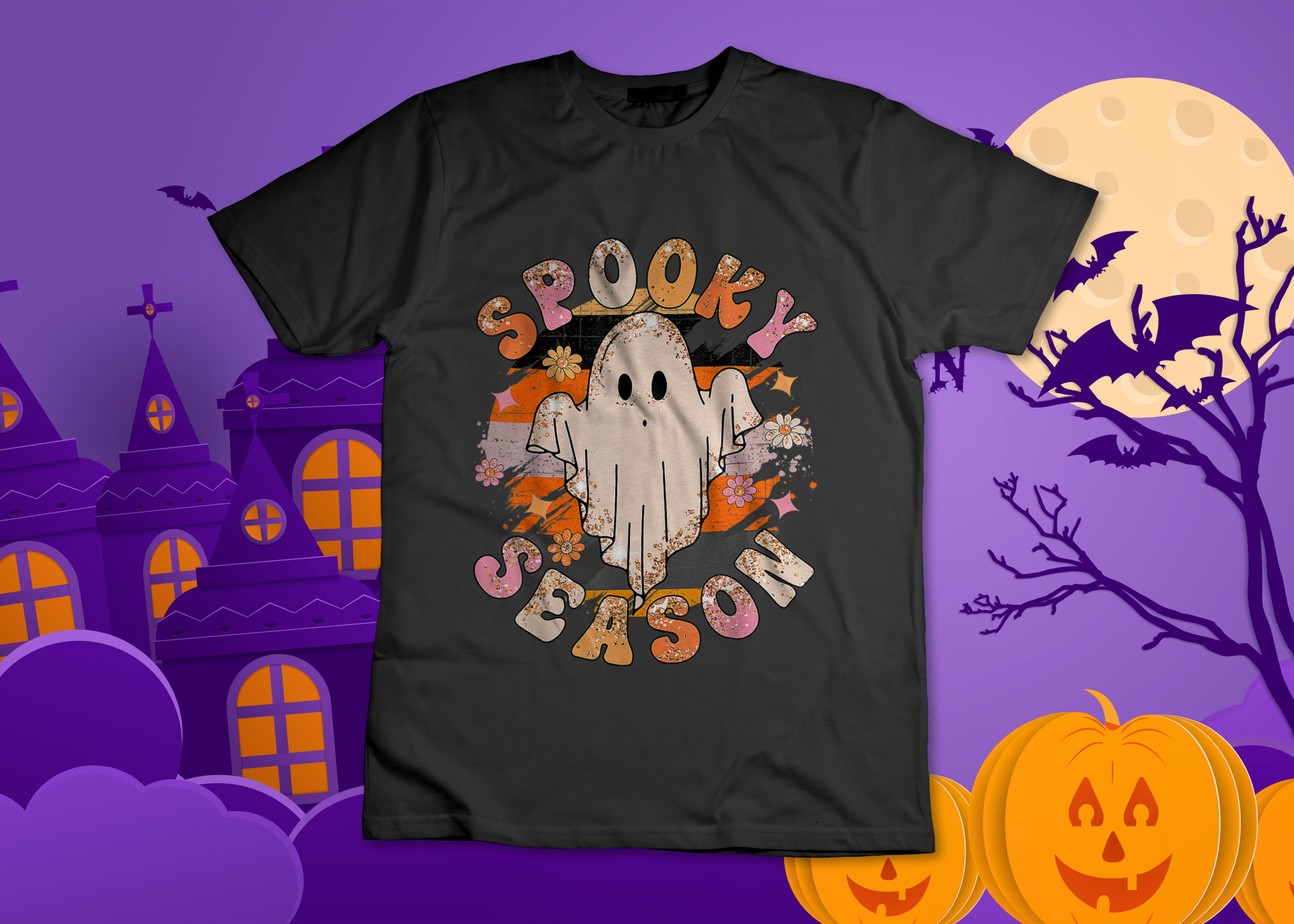  Retro Groovy Halloween Ghost Spooky Mama Costume T