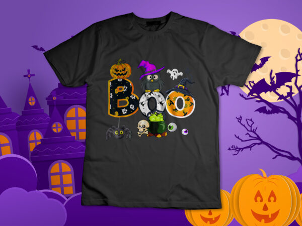 Boo creepy owl pumpkin ghost halloween men women kids t-shirt design