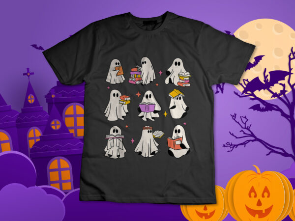 Retro teacher halloween ghost read more books teacher t-shirt design