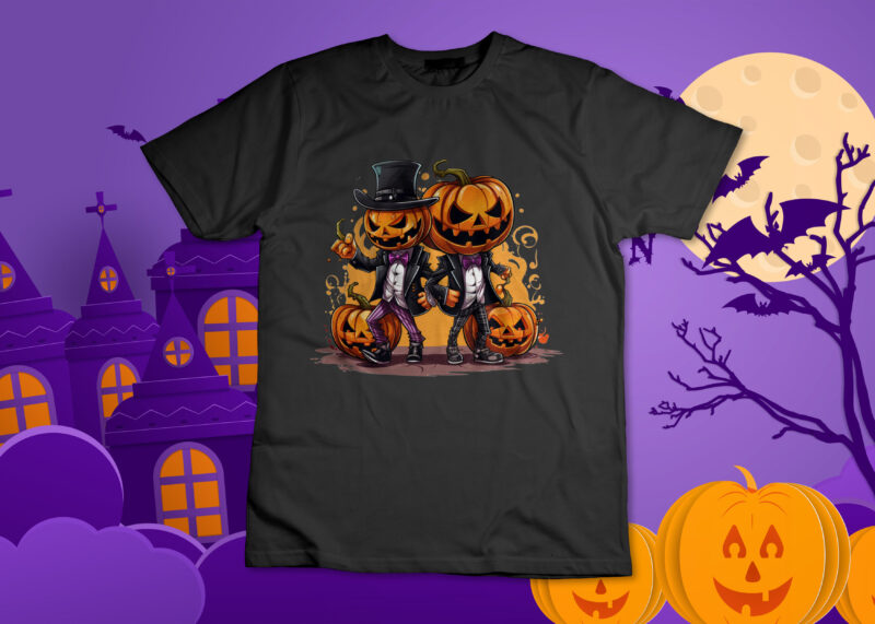 Halloween T-shirt Design With Pumpkin Concept PNG Images